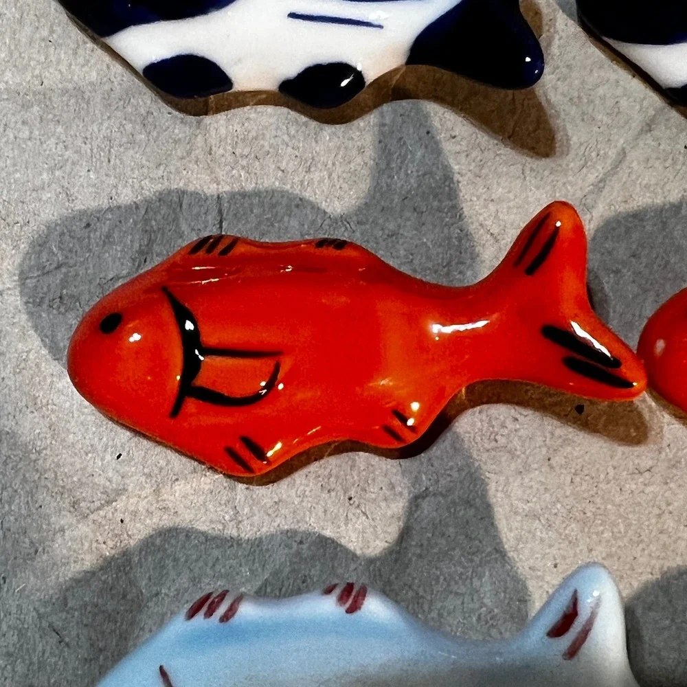 Fish Chopstick Rests Multicolor Ceramic Hand Painted Set of 6